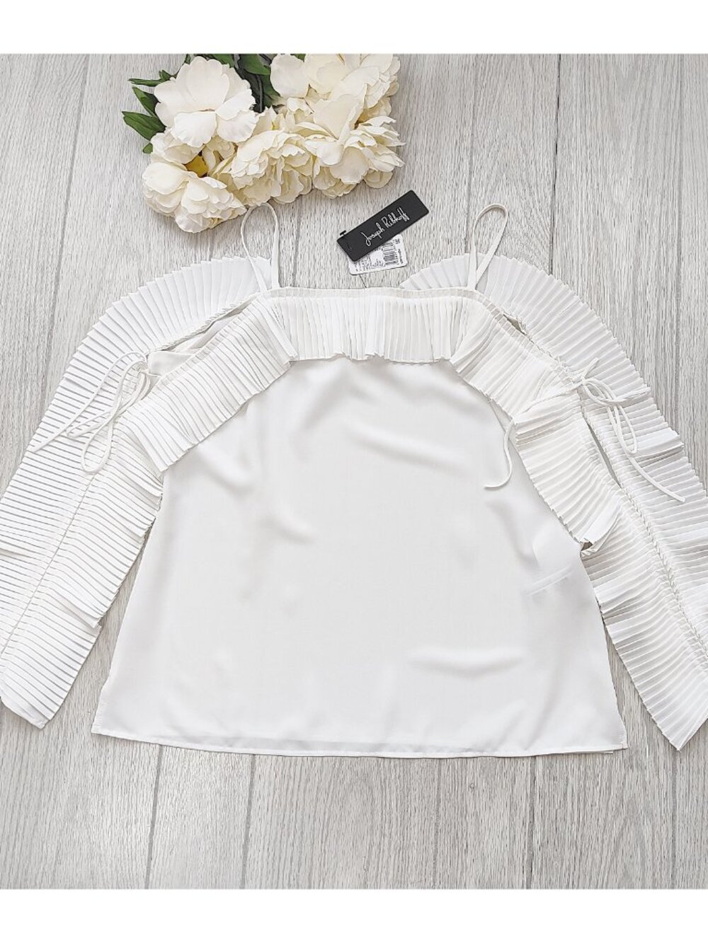 NWT White Blouse Ruffle Cold Shoulder 202068 Flowy Pleated Top 12 Joseph Ribkoff - Picture 11 of 16